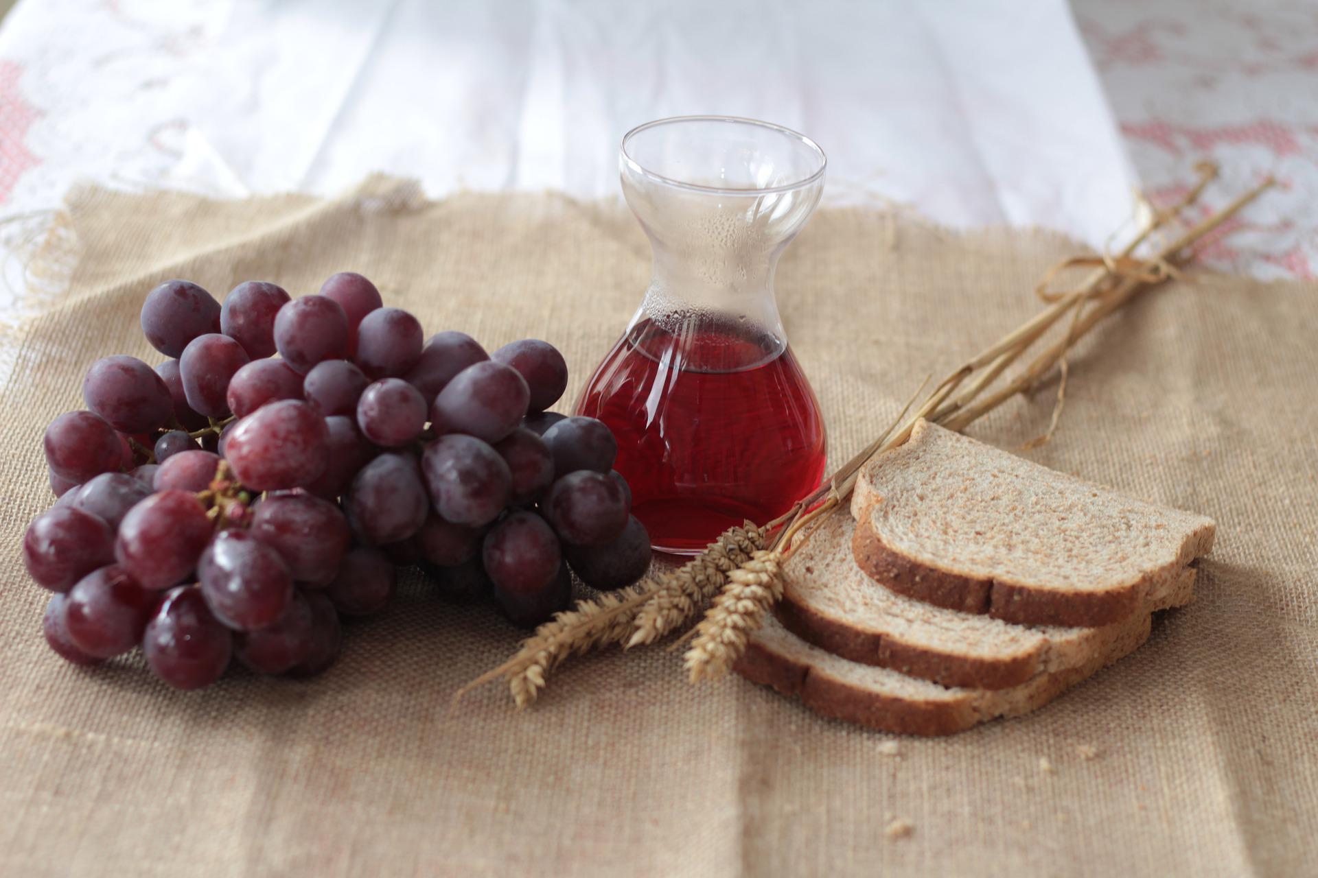 Bread, wine, and grapes